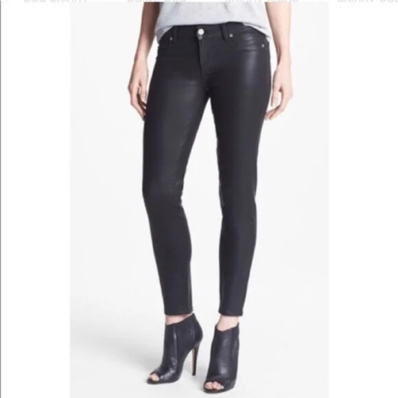 Paige Black Shiny Pandora Coated Peg Skinny Jeans. SIZE 28 - Picture 3 of 12